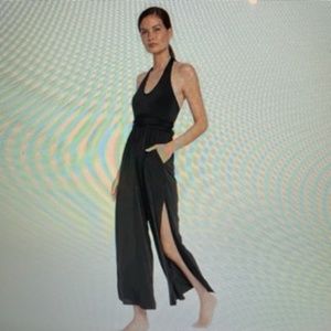 Robin Piccone Ava Wrap Halter Jumpsuit in Black Slit Leg size M